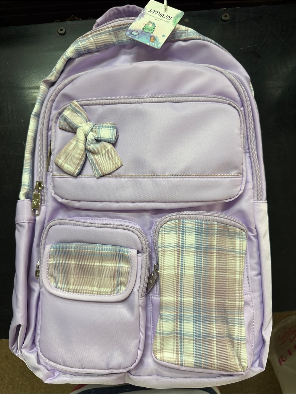Lavender Plaid Bow Backpack - Stylish Everyday Bag